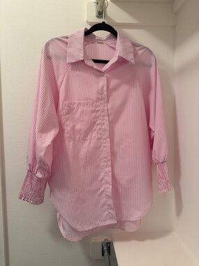Women's Pink Striped Button-Front Blouse